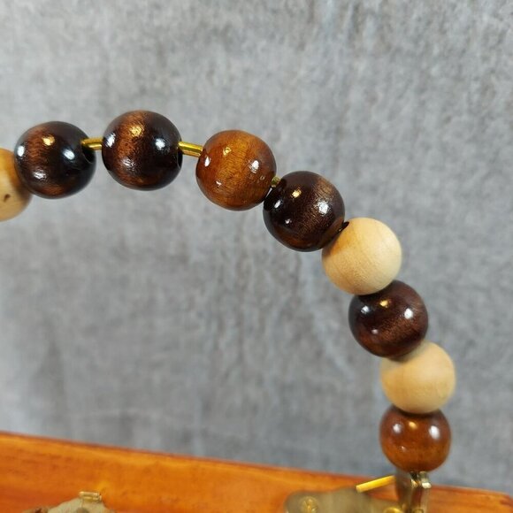 Handmade Wooden Purse With Nature-Inspired Wolf & Landscape Artwork Beaded Handl - Picture 5 of 16